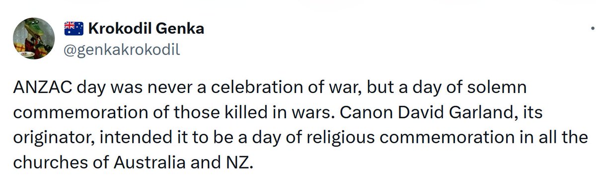 @Ron__Jon8s @OpenArmsSupport @geoffrey_payne @SoldierOnAust I never said 'ONLY' or 'solely' in churches.  My original point was that it wasn't for celebration of war (which is what Albo implied).  I said it was intended for religious commemorations to be done in all the churches in ANZ (which is 100% true).
Here's my post: