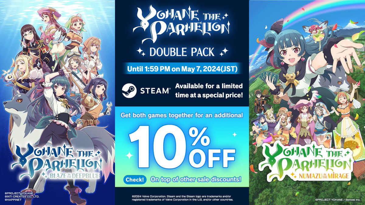 We're teaming up once again with Yohane the Parhelion - NUMAZU in the MIRAGE - to bring you a special Yohane game bundle! Get an extra 10% off the sale price when you buy the bundle of both games on Steam! Ends May 7th! Find it on the store page: store.steampowered.com/app/2404370/YO…