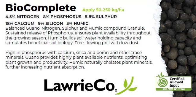 Lawrie_Co's tweet photo. With shortages of fertiliser setting in, LawrieCo is proud to offer granular fert options:
BioComplete: formulated with a Guano Phosphorous, Nitrogen, Sulphur, and Humic Acid - all in one granule, 
Guano Granules: Phosphorus &amp; Calcium.
😀 Both great options available now. https://t.co/SNjdVBMPCR
