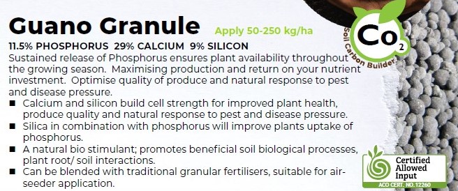 Lawrie_Co's tweet photo. With shortages of fertiliser setting in, LawrieCo is proud to offer granular fert options:
BioComplete: formulated with a Guano Phosphorous, Nitrogen, Sulphur, and Humic Acid - all in one granule, 
Guano Granules: Phosphorus &amp; Calcium.
😀 Both great options available now. https://t.co/SNjdVBMPCR