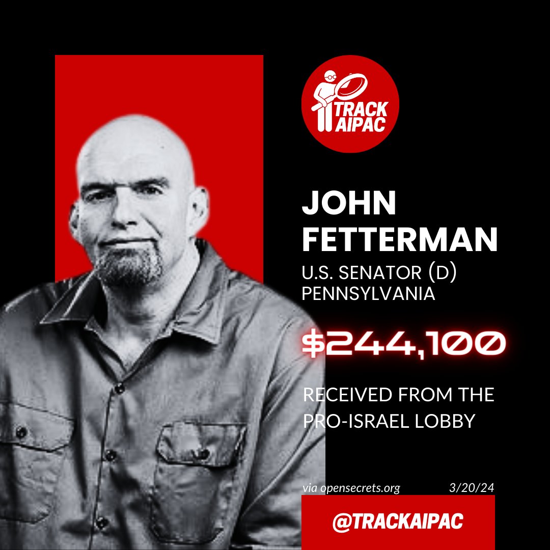 @SenFettermanPA #GenocideJohn wants to send a little aid to Palestinians and loads of bombs to Israel to drop on them.