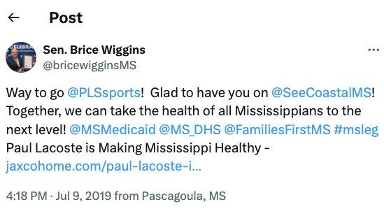 Sen. @BriceWigginsMS—who was responsible for oversight of DHS's budget during Phil Bryant's second term as governor—told @MissyWMcGee today that the poor should focus more on having healthy behaviors than on having health insurance.