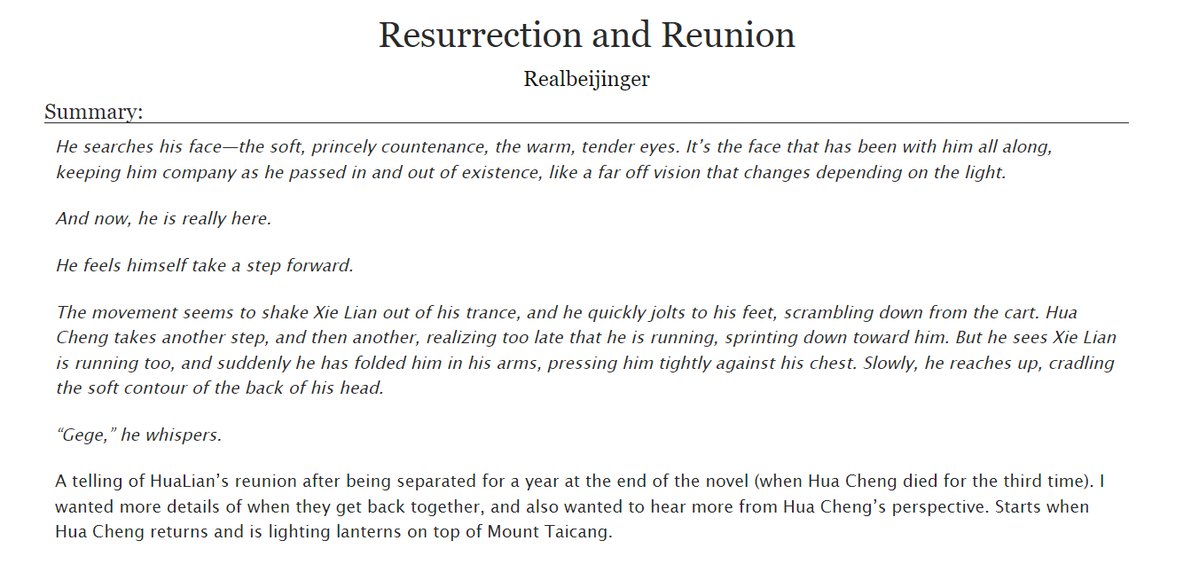 realbeijinger1's tweet photo. Chapter 2 of my Hualian fic, Resurrection and Reunion, is up now! Smut, a touch of angst, and healthy dose of feels! Enjoy! 
https://t.co/IHqcQZjPtq

#TGCF #Hualian #天官赐福 #HeavenOfficialsBlessing #tianguancifu #XieLian #HuaCheng #fanfiction https://t.co/mtYfCaD7NW