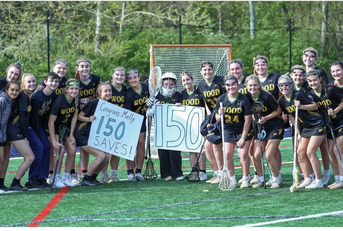 Congrats to Wood Girls Lacrosse Sophomore goalie Molly White for reaching 150 career saves today in the team’s PCL win over O’Hara. Molly reached this goal in only her 2nd season of play. Great job Molly! ⁦@woodgirlslax⁩
