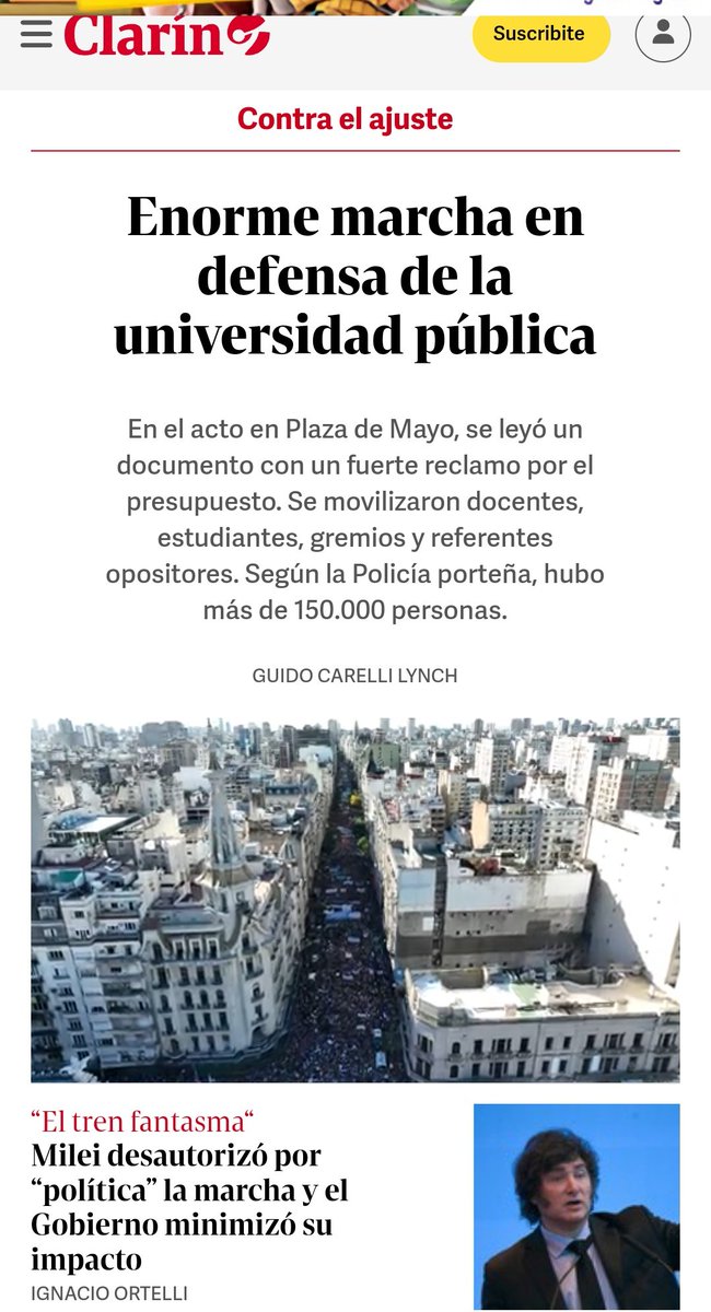 MatiasSubizar's tweet photo. Clarín está detectando algo.

➡️ Afirmó que fue "enorme" la marcha.
➡️ No descalificó a los actores.
➡️ Criticó la jugada del Gobierno.
➡️ Después de mucho tiempo no hay nada negativo en un título que menciona a Cristina.
➡️ Universidad - progreso. https://t.co/ynVxZDY6PK