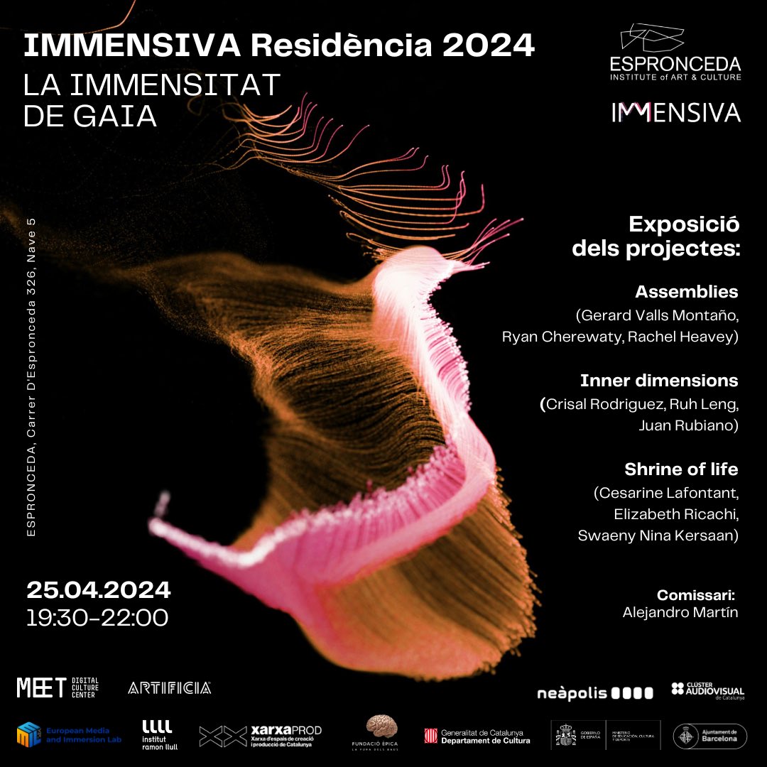 📣 25/04 , 19:30h: Obertura de projectes de #immensivaresidence2024 : 
LA IMMENSITAT DE GAIA

Els convidem per a una nit amo un xou de prototips de la residència, presentant al publico les instal lacions/ proposades immersives/ interactives!