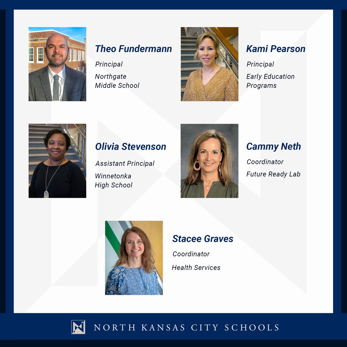 This evening, the Board of Education approved the appointment of several administrators for the upcoming school year. Congratulations! #NKCChampions