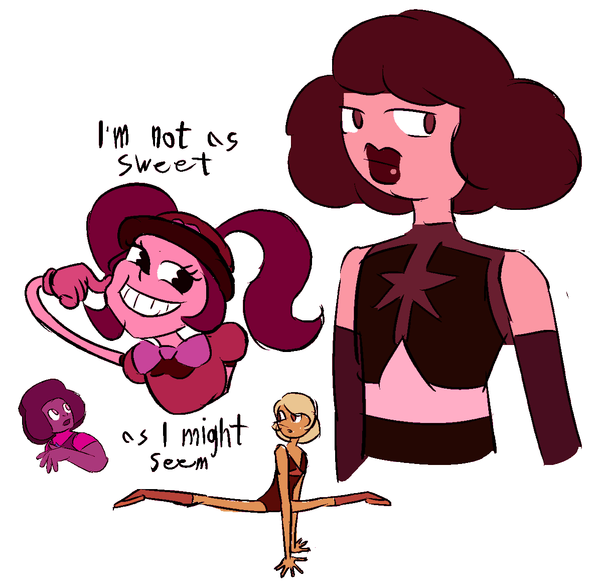 Segapop115's tweet photo. Finally felt like drawing after awhile of not, so I did a few doodles #digitalart #doodle #stevenuniverse #stevenuniverseoc #spinel #bronzepearl #starruby #smithsonite https://t.co/wx7bdoFqKq