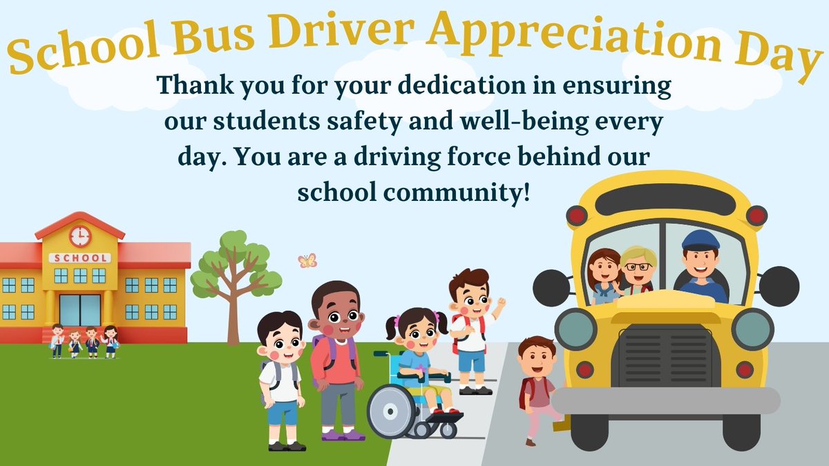 🚌 Today is School Bus Driver Appreciation Day! We want to thank all of the amazing School Bus Drivers for their commitment, kindness, and dedication to our students and community. Thank you for all you do!