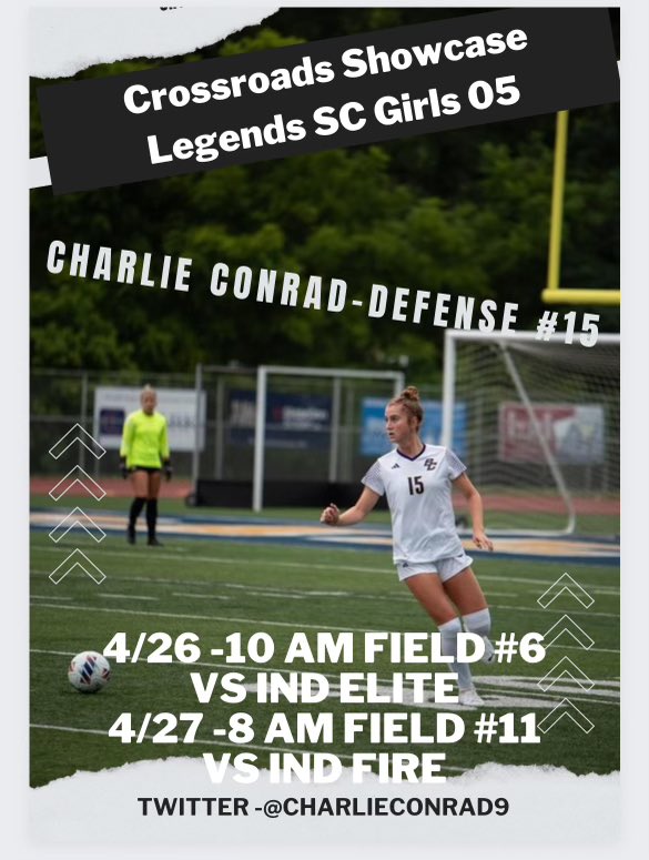 charlieconrad9's tweet photo. I’ll be playing this weekend at the Crossroads Showcase in Indiana. Excited to play this weekend!! @OhioDominicanWS @IndStSoccer @CSU_WomenSoccer @OaklandWSOC @WSU_wSoccer @GoCamelsWSOC @OWU_WSOC @MC_WSoccer @ImYouthSoccer @BCDawgsSoccer https://t.co/tS4QGARAvf