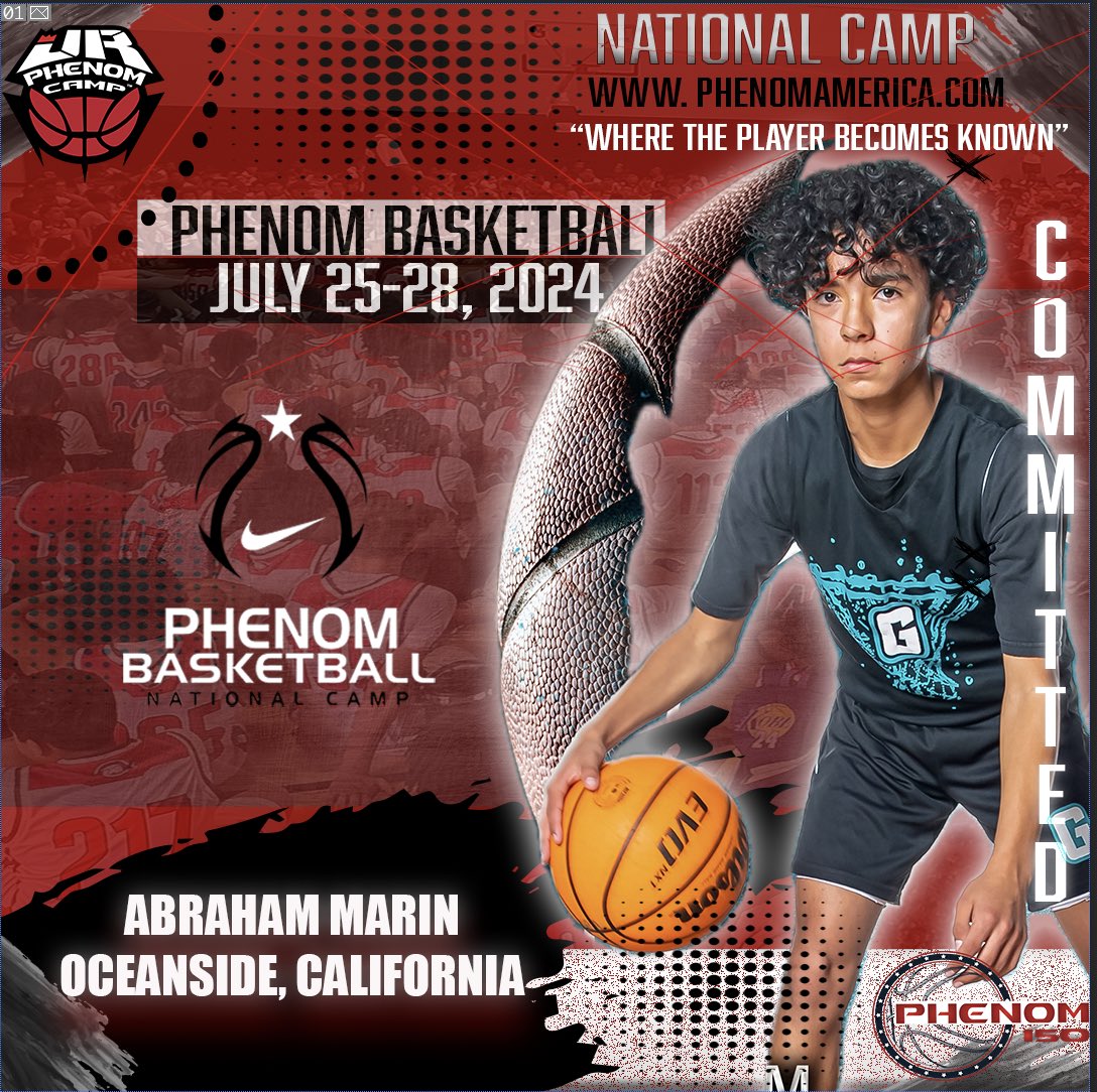 Phenom Basketball is excited to announce that Abraham Marin from Oceanside, California will be attending the 2024 Phenom National Camp in Orange County, California on July 25-28!
.
.
#wheretheplayerbecomesknown
#PhenomAmerica #PhenomNationalCamp #Phenom150 #jrphenomcamp