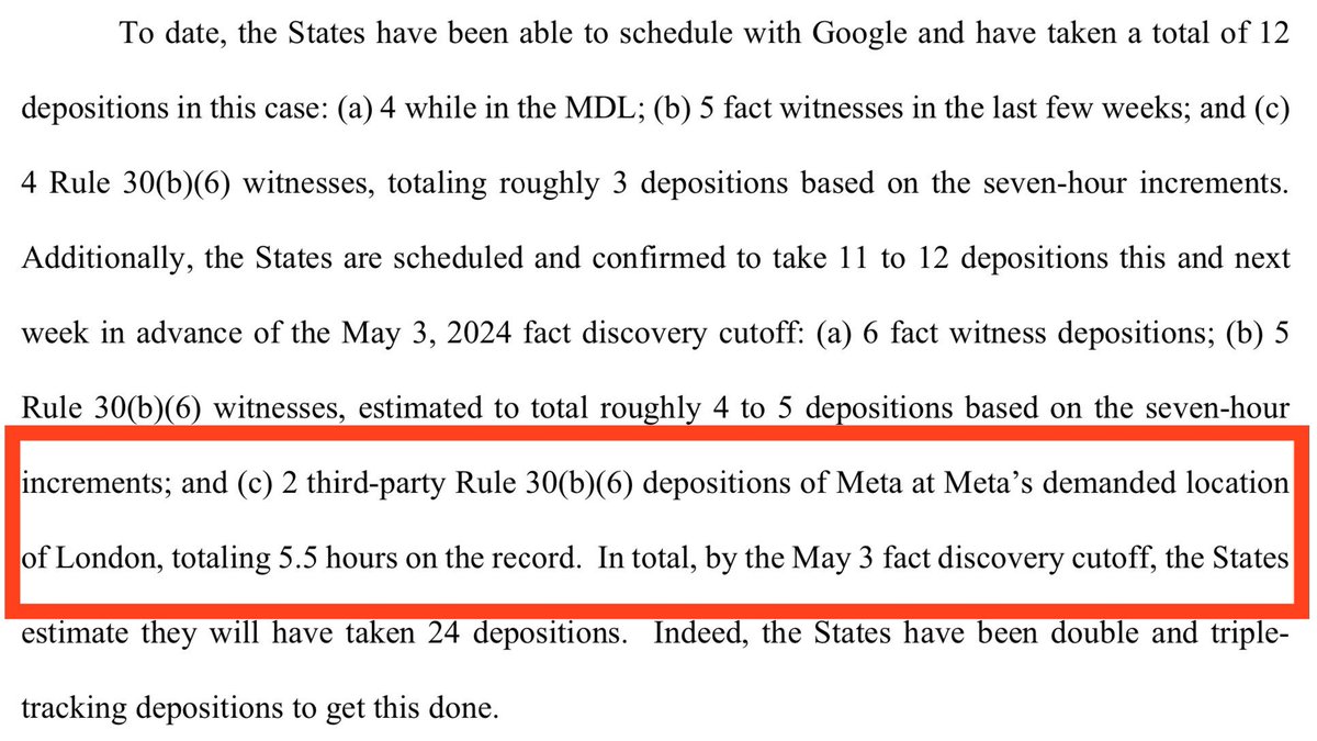On a related note just filed in Texas district court, now that the court just lifted the stay on discovery of Google and Meta for their joint “Jedi Blue” project that fueled Google’s adtech market power, Meta is forcing the depositions to happen in London. Hmmmmm. 1/3