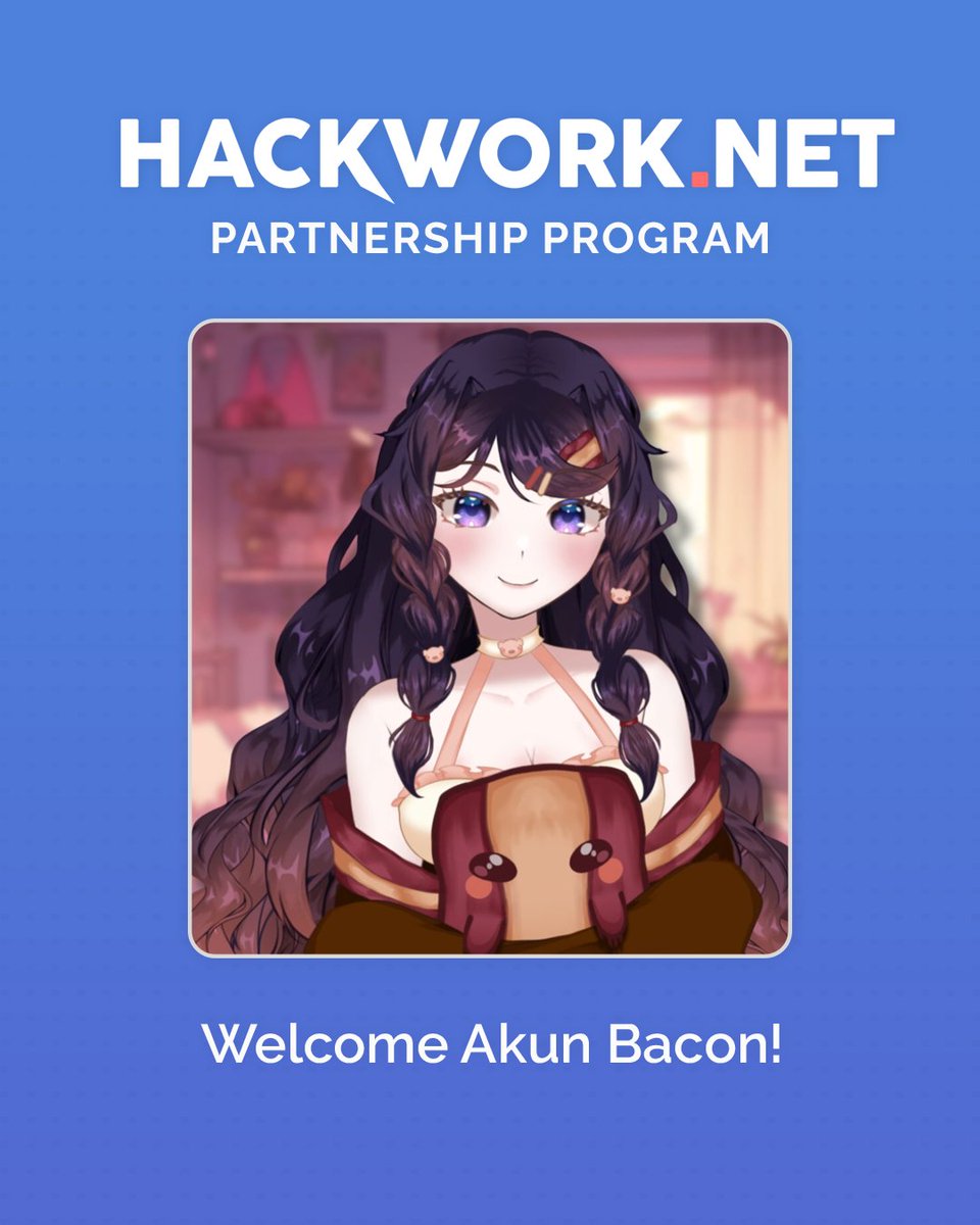 HackWorkNet's tweet photo. Welcome Our Second Creator @AkunBacon 
to the HackWork Partnership Program! 🥳 

Akun is a Vtuber you can find playing horror games, GTA RP & more over at https://t.co/8CQ1RVftID!

Looking forward to this exciting partnership with Akun. Drop a follow and show her some love! ❤️