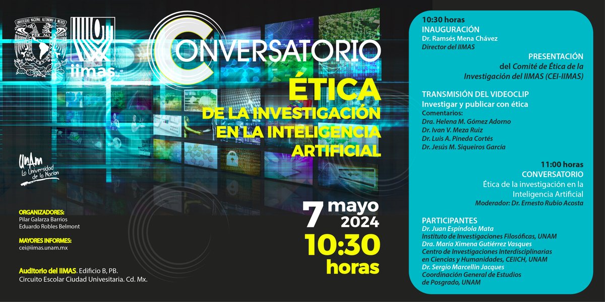 Proximamente se discutirá de ética de la investigación en la #IA en el @IIMAS_UNAM @ceiich_unam