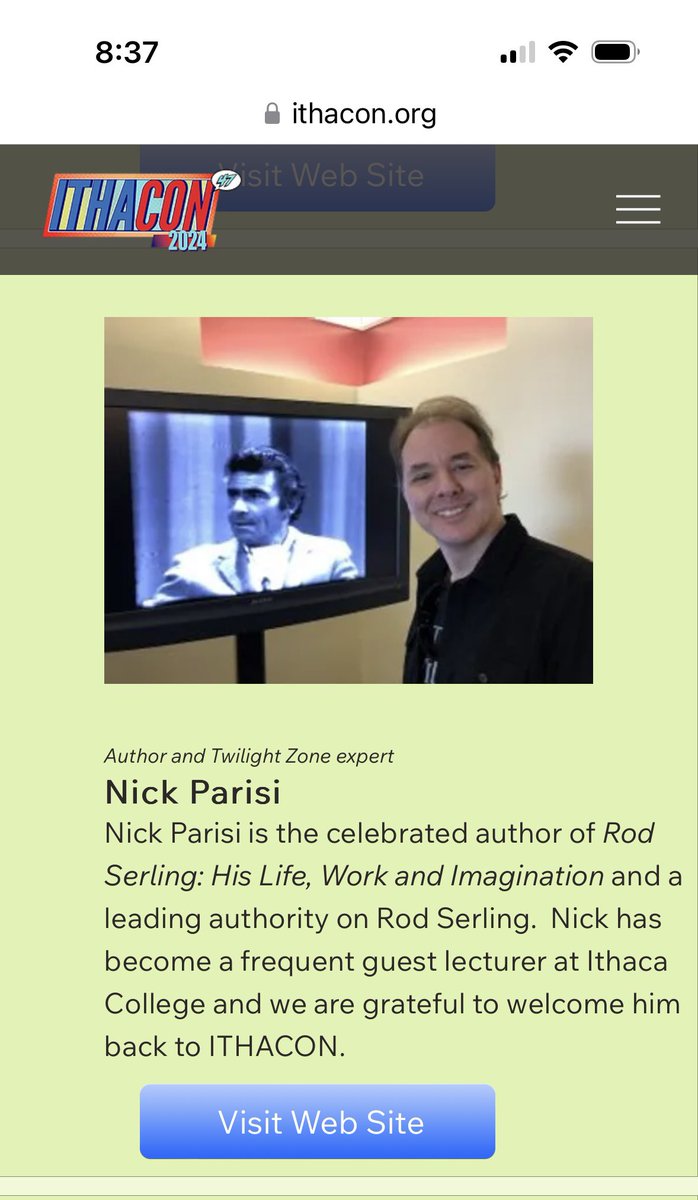 How great to have @NickParisiRSMF return to @ITHACON….He will be leading the way as we celebrate the #TwilightZone’s 65th anniversary!! ithacon.org/event-details/…