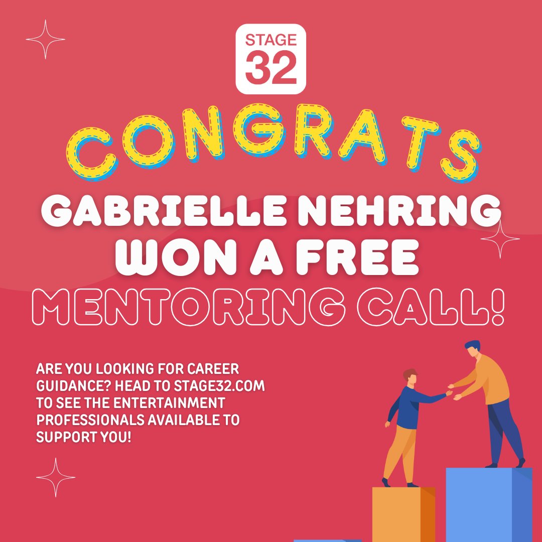 We announced a chance to win a FREE Mentoring Call from a Stage 32 executive last week and now, WE HAVE A WINNER! Congratulations Gabrielle Nehring!! Click here to celebrate with her >> stage32.com/lounge/stage_3… #screenwriting #screenwritingcontest #networking