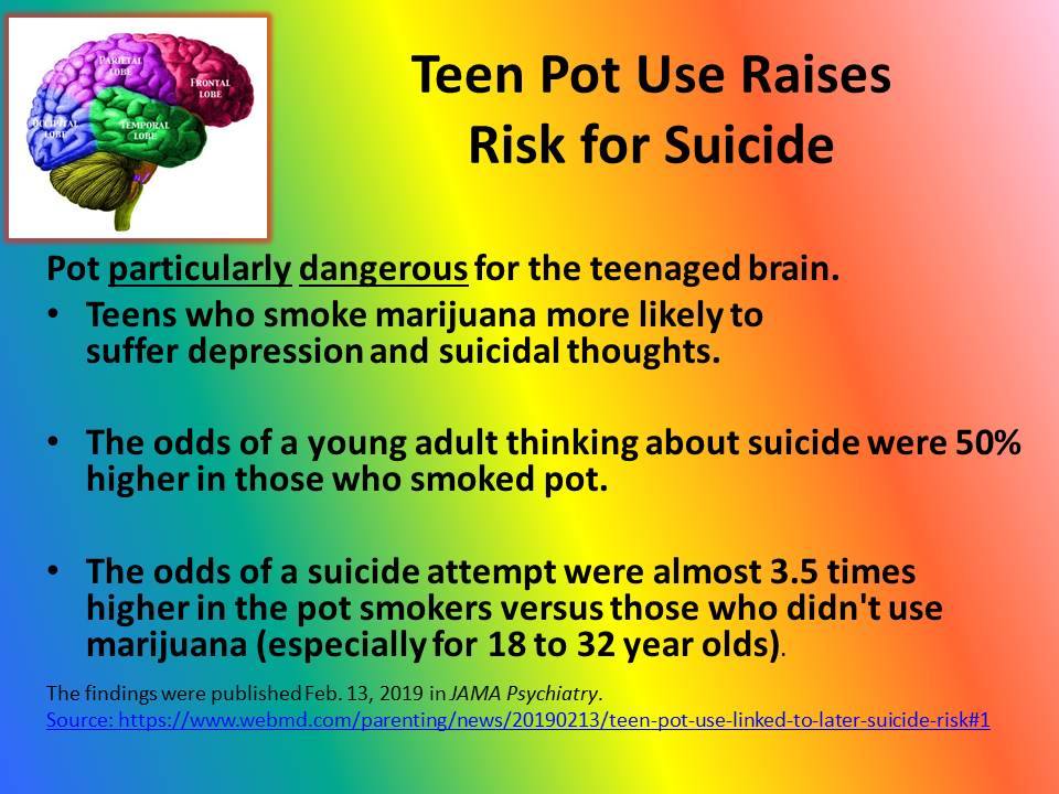 We need to be more aware of the dangers marijuana imposes on our teens. #suiciderisk