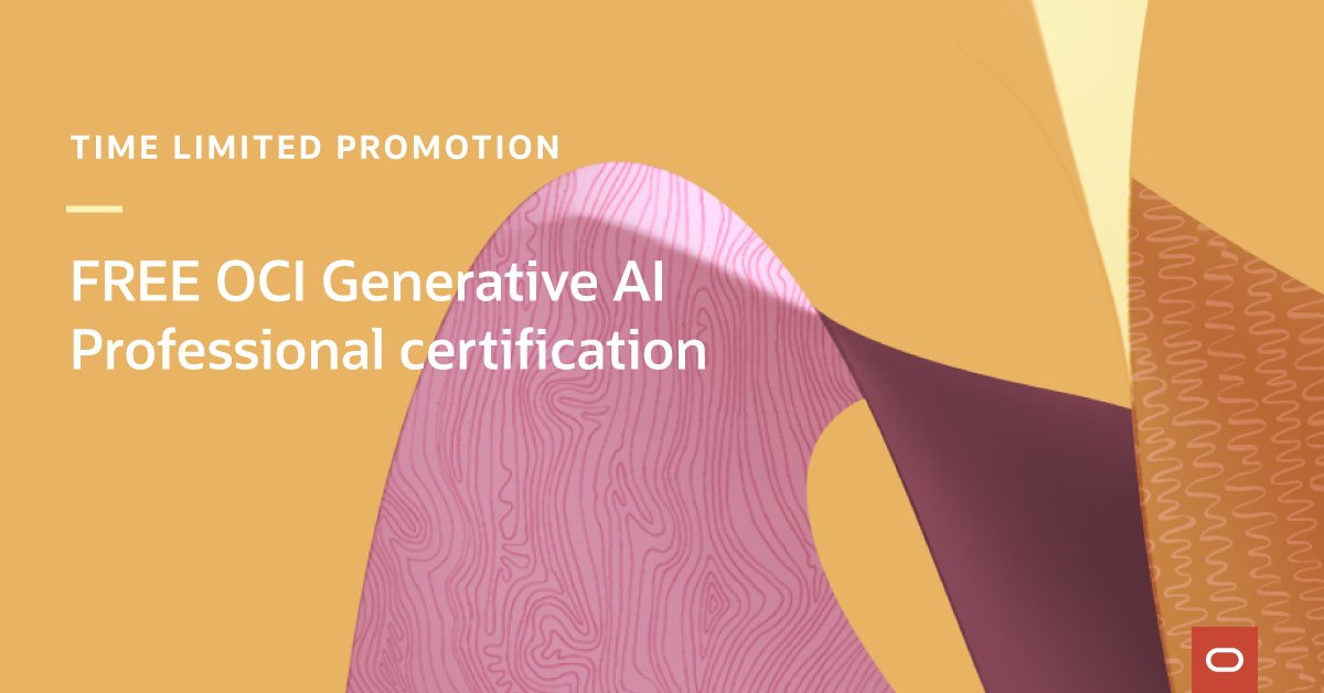 Get Oracle Certified on OCI Generative AI for free through July 31, 2024. social.ora.cl/6014bY7gO