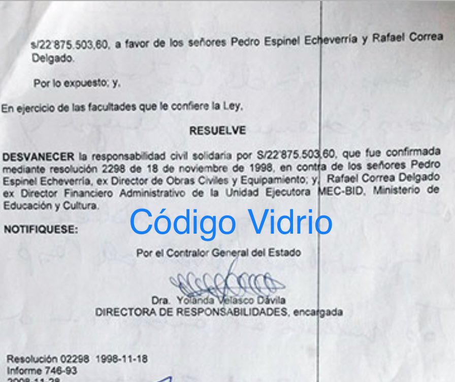 En 2008, como una de las primeras muestras de su lealtad, Pólit desvaneció una glosa de 22,8 millones de sucres, que Rafael Correa tenía impaga desde 1995, por irregularidades en su desempeño como director administrativo en un proyecto con el BID. 
Aquí el documento 👇🏼