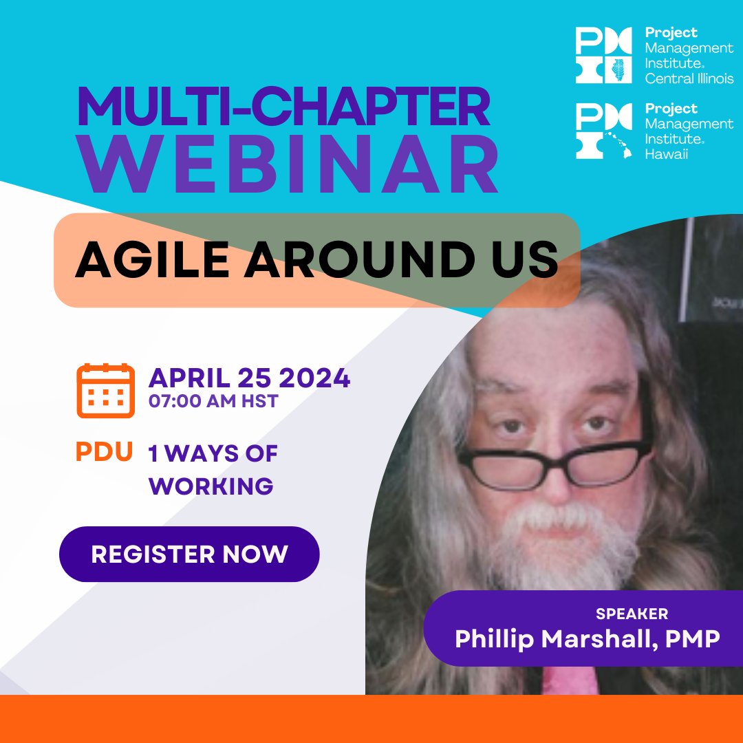 pmihawaii's tweet photo. Multi-Chapter Webinar "Agile Around Us" with Phillip Marshall, PMP. Technical Director for the 2007 Super Bowl halftime show featuring Prince and various anecdotes from his Live Events experiences. 1 Ways of Working PDU. #PDU #PMIHI https://t.co/oUtiPy1NfU https://t.co/1HhvZHE22s