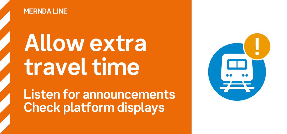 ⚠ Mernda line: Major delays due to an equipment fault in the Epping area. >Trains may remain stationary for extended periods at stations or in between stations. >Select trains may terminate/originate at intermediate stations. Check information displays and listen for