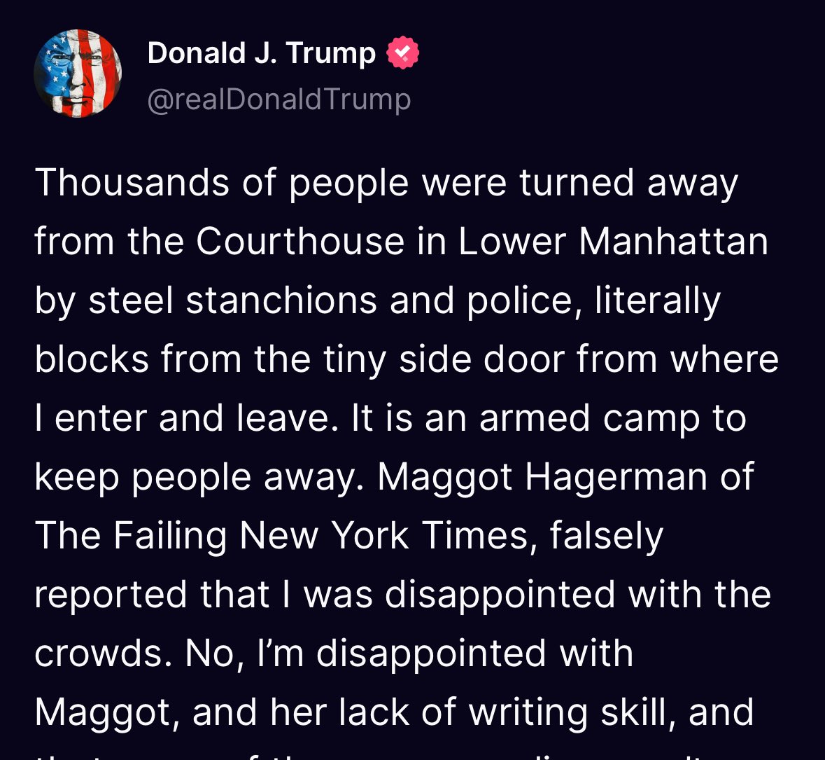 We were down there yesterday. No one was turned away. There was a bunch of media, two people with Trump flags, a woman in a MAGA hat, and Andrew Giuliani. And if Andrew Giuliani could figure out how to get there then anyone could.