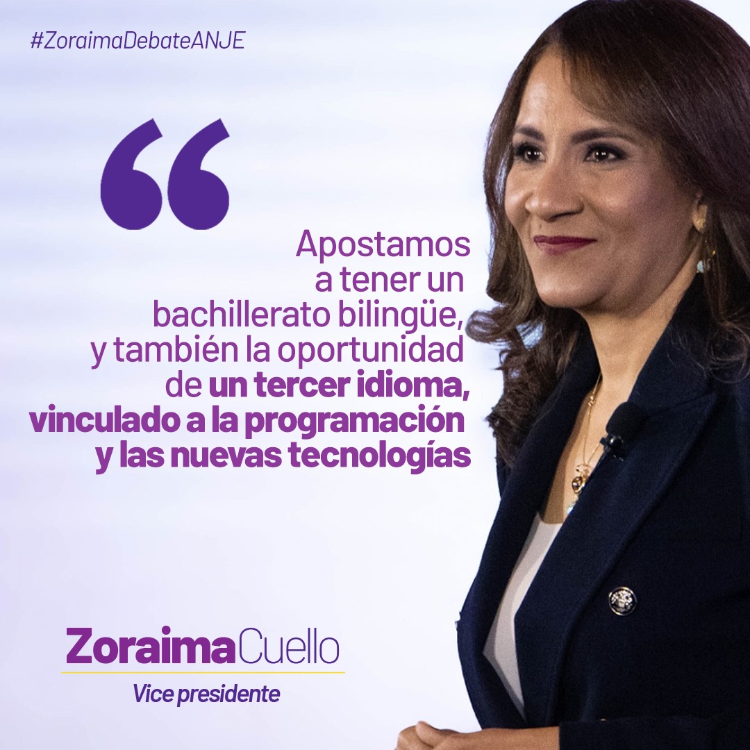 Apostamos a tener un bachillerato bilingüe, y también la oportunidad de un tercer idioma, vinculado a la programación y las nuevas tecnologías.

#ZoraimaDebateANJE