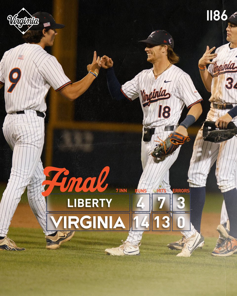 That does it from the Dish! Hoos take down Liberty in seven innings.

Hoos hit five homers 👉 Whalen (1), Ford (3), Saucke (9), Ford (15), Didawick (16)

#GoHoos