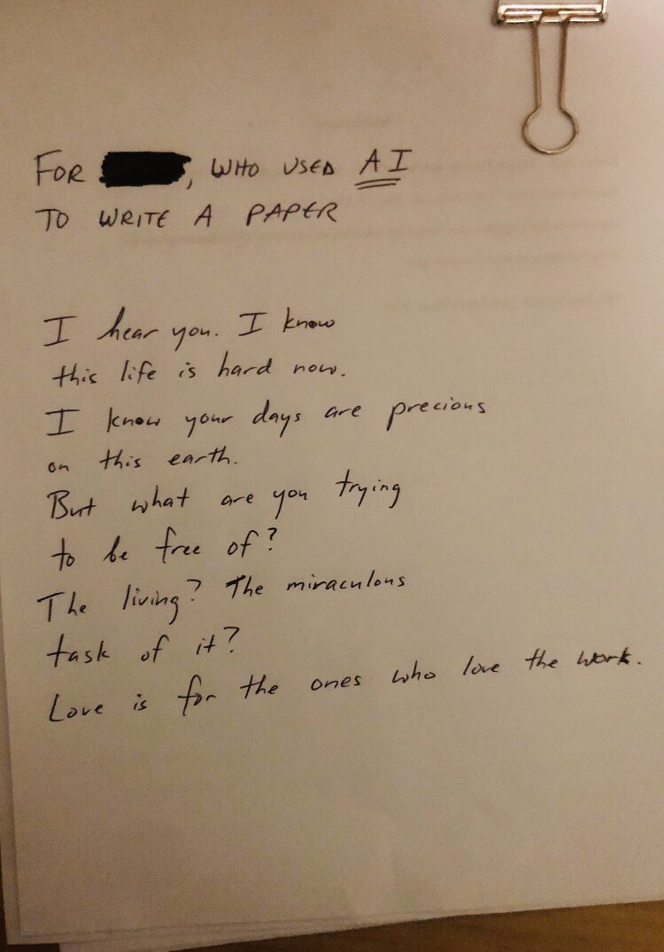 I found the first draft of this notorious poem I wrote for a student on the back of an assignment. The student never showed up to get it back.
