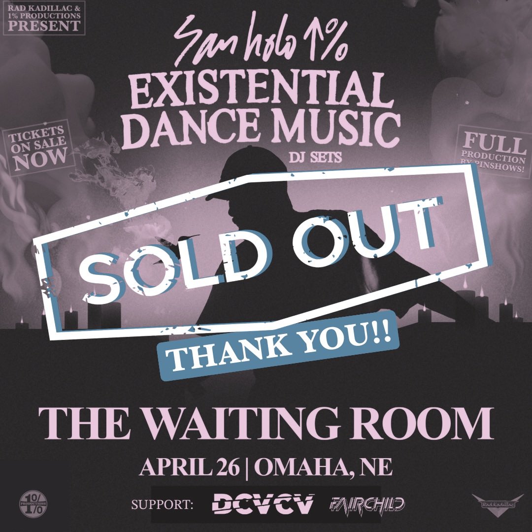 The special evening this Fri. Apr. 26th featuring <a href="/sanholobeats/">San Holo ↑% ⚠️</a> performing a DJ Set in a very intimate club setting in #Omaha is #Soldout 🤍 Thanks to all who got tix to ride ❕ Strap in &amp; lace those dancin’ shoes extra tight because this will be EPIC 💥 Doors: 7p • Show: 8p