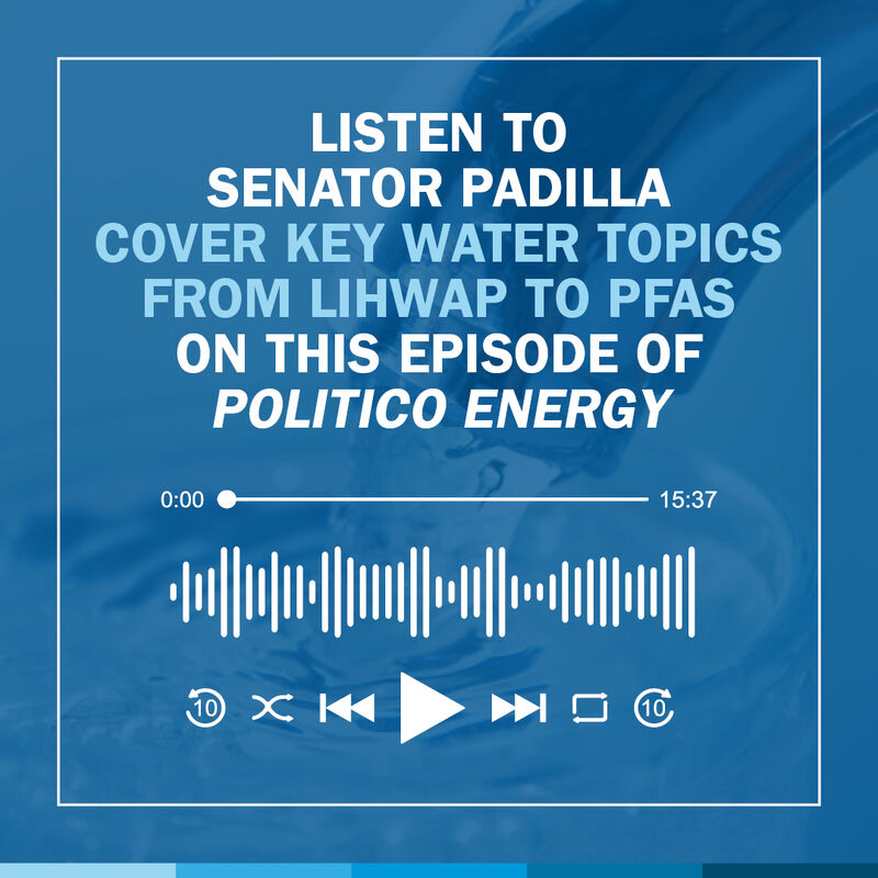 calwater's tweet image. Thank you, @SenAlexPadilla for leading and prioritizing water affordability for Californians. We believe everyone has a right to safe, reliable &amp;amp; affordable water. We’re proud to offer programs like #LIHWAP to help families afford clean drinking water. bit.ly/4aMxtpZ