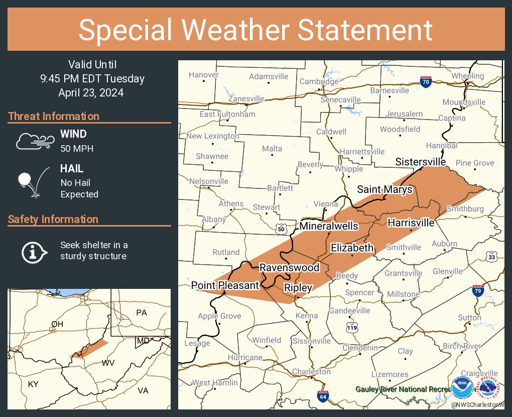 A special weather statement has been issued for Point Pleasant WV, Ravenswood WV and Ripley WV until 9:45 PM EDT