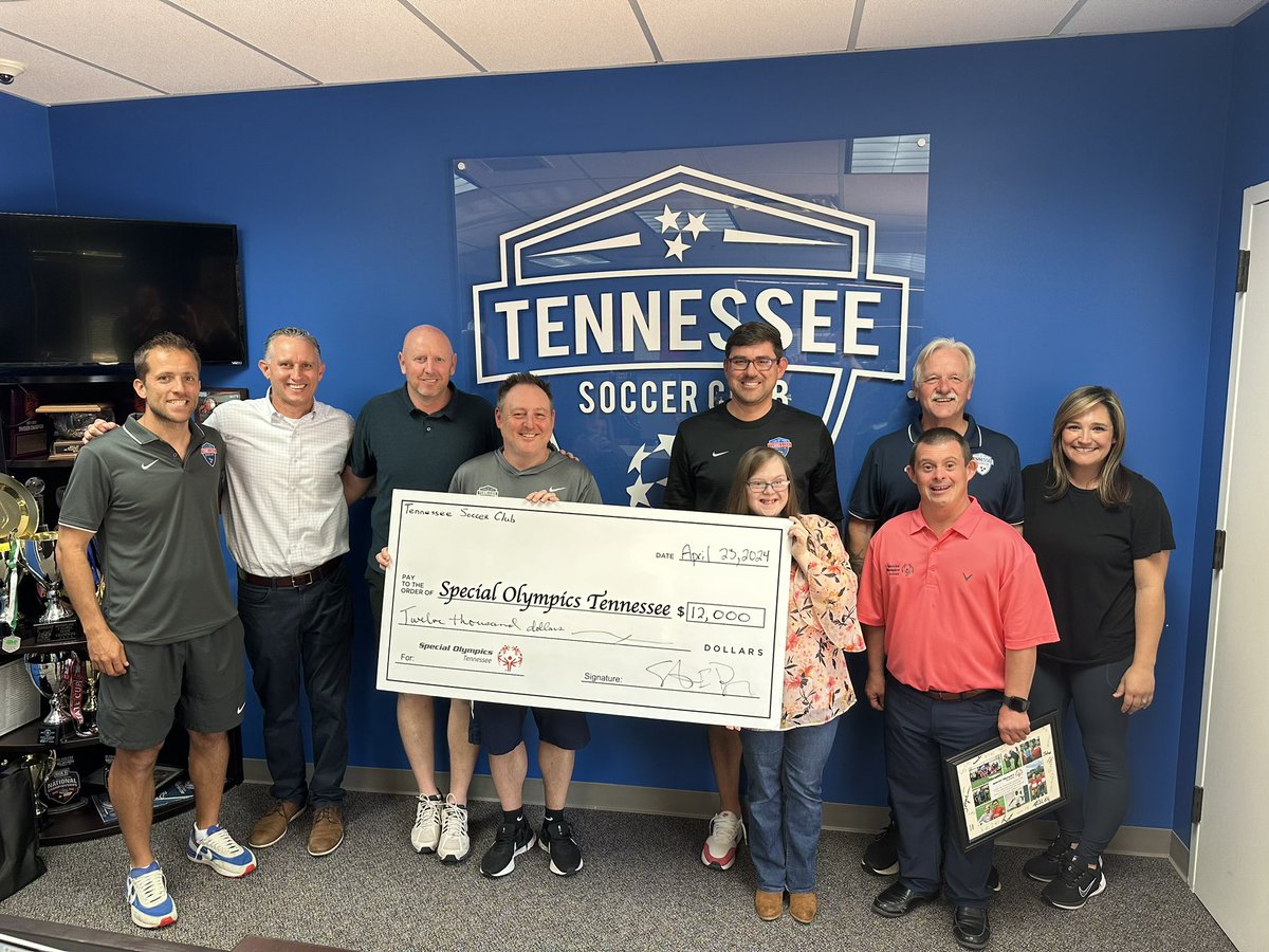 It’s a joy and privilege to present a check to @SOTennessee each year. This money is raised through our Soccer-A-Thon and we appreciate each of you who contribute! #TSCcares