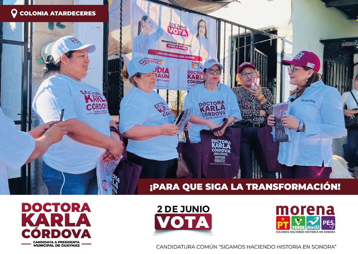 karlacordova15's tweet photo. ¡Vamos juntas a defender la cuarta transformación en Guaymas!
Más iluminación, más morena. 

#SonoraEsGuinda 
#ActivadosPorSonora  #SigamosHaciendoHistoriaEnSonora 
#GuaymasConLaDoctora https://t.co/iLYbY708xN