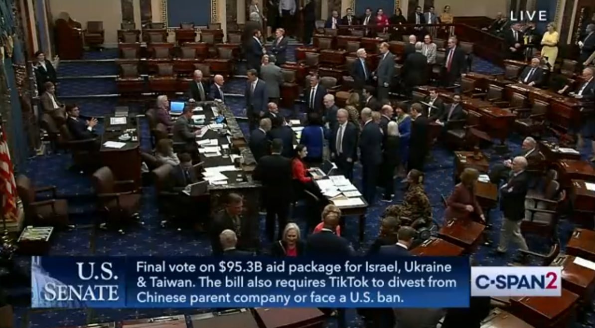 U.S. Senate now voting on aid package for Ukraine, Israel and Taiwan, plus the TikTok bill