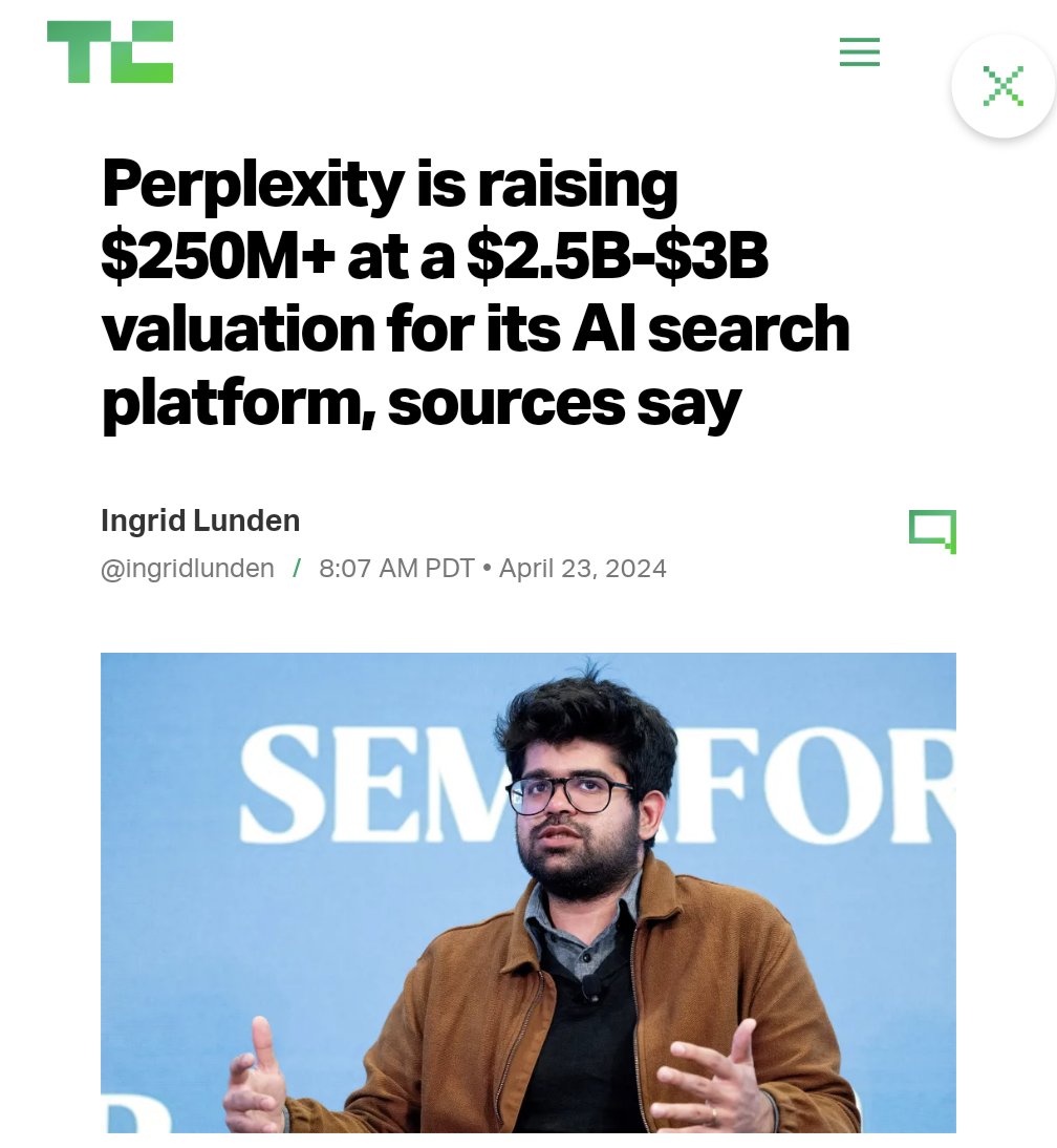 richdotca's tweet photo. Perplexity, a search startup, is valued at $3B. This is literally a $TAO subnet. https://t.co/zQuWh3YJ8n and  https://t.co/PJySK6lunt are already running on #bittensor. And you don't think $TAO is a trillion dollar network? https://t.co/LW5S94PoUZ