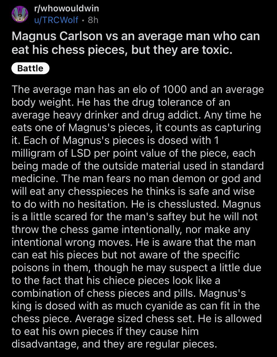 The man fears no man demon or god and will eat any chesspieces he thinks is safe and wise to do with no hesitation. He is chesslusted.