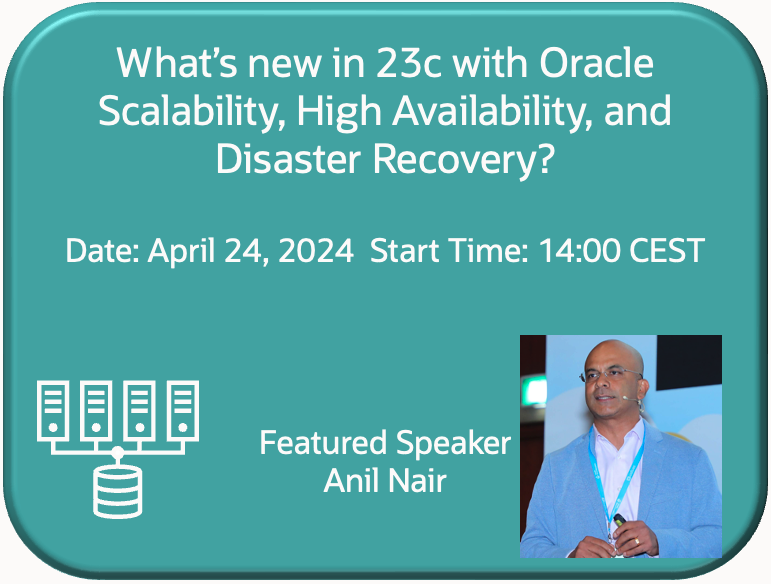 Starting in two hours, Join me to hear the latest on #scalability #High #Availability  and #Disaster #Recovery go.oracle.com/LP=141226?elqC… #Oracle #Database