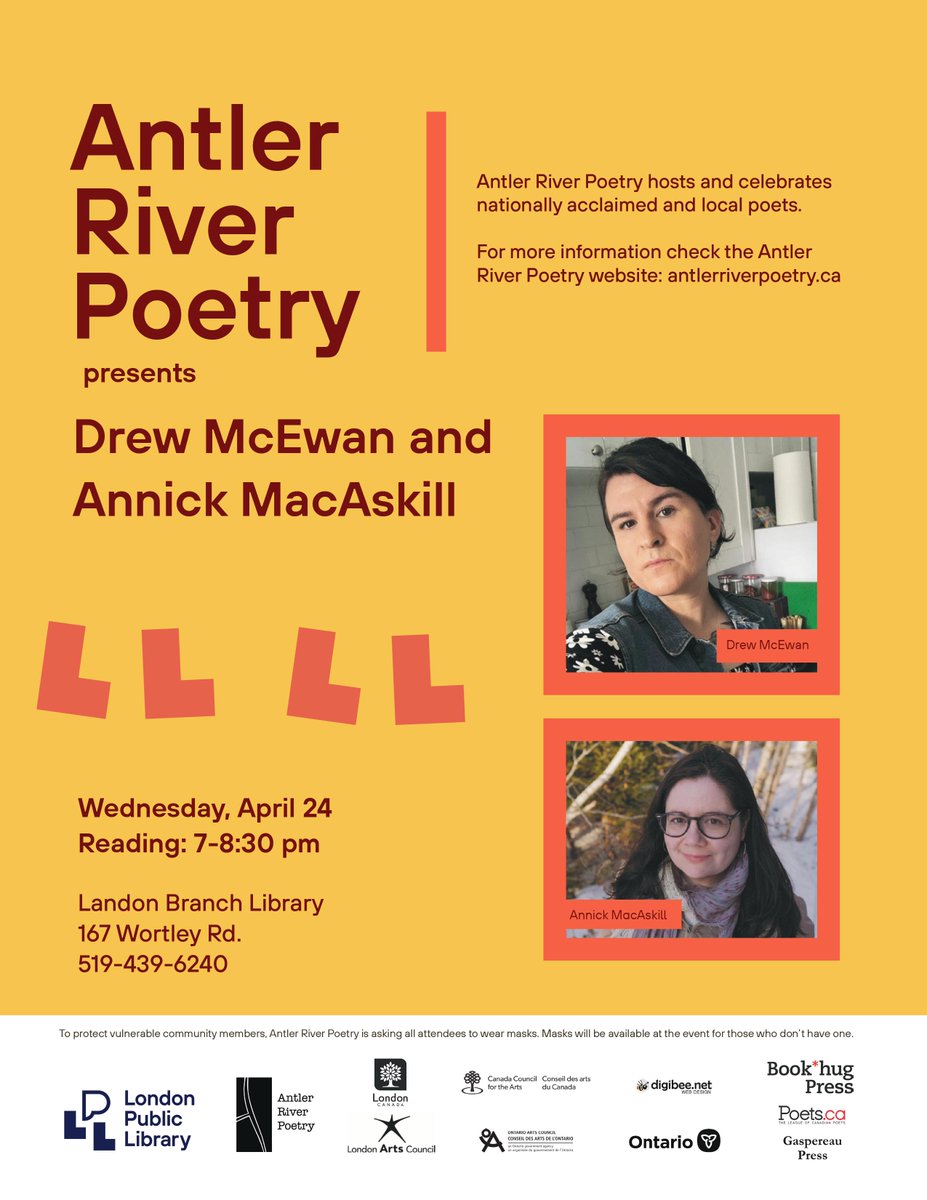 Hear Gray Brogden read her poem “Moose Poem,” selected by @thisisannick for 3rd Prize in our contest! Wed April 24 at 7:00pm Landon Branch @londonlibrary 167 Wortley Road #ldnont Join us in person! All event details: facebook.com/events/4144469…