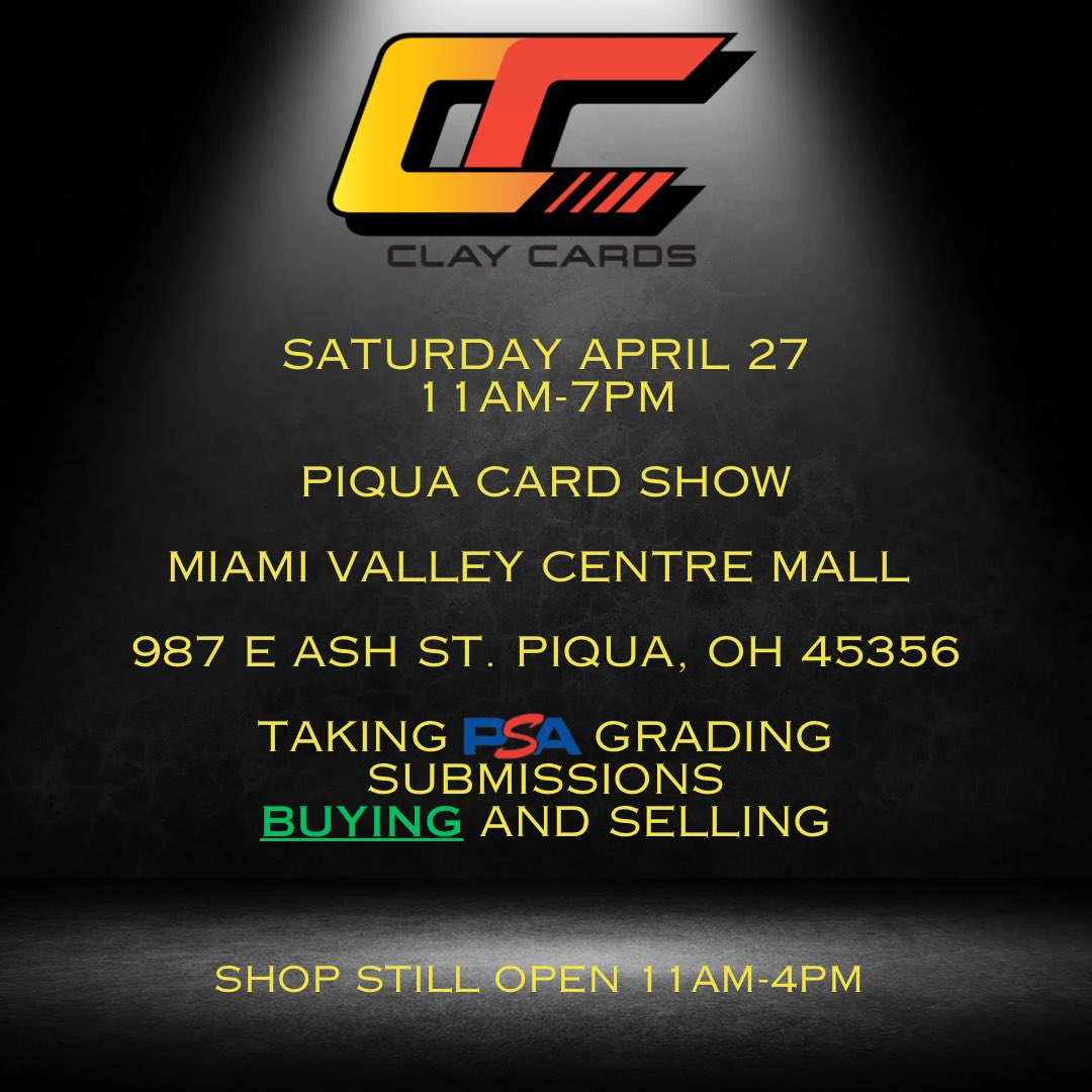 Come see us at the Piqua Card Show this Saturday! Taking grading submissions as well as buying and selling! See you there!