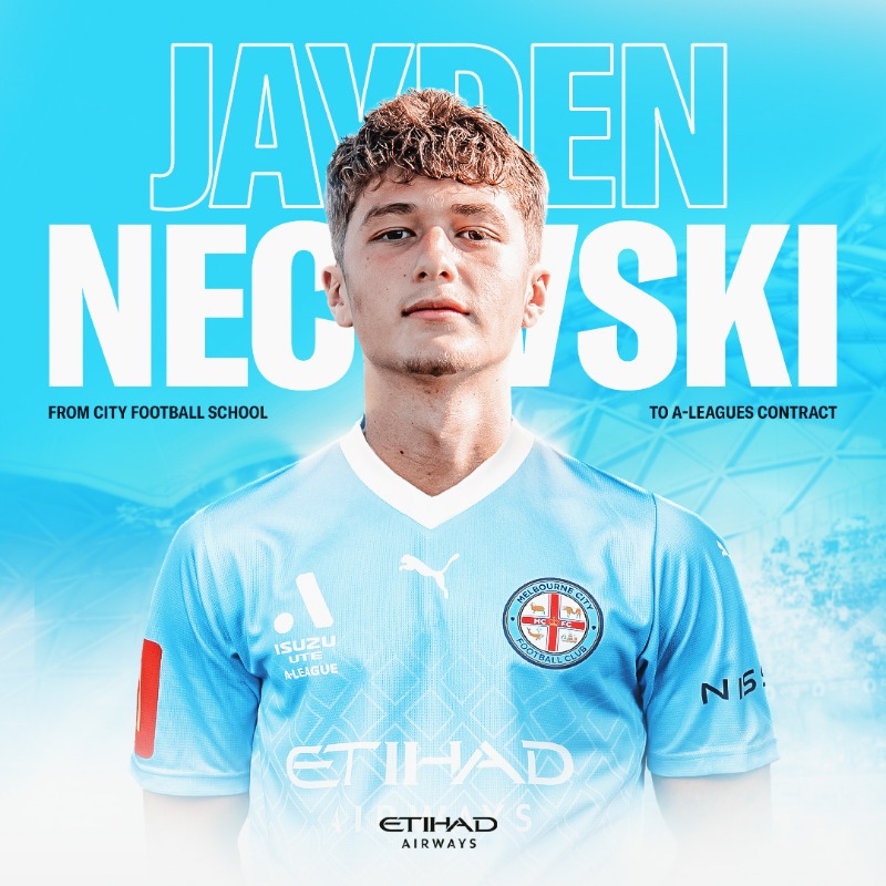 MelbourneCity's tweet photo. ✍️ We're delighted to announce the signing of 16-year-old defender, Jayden Necovski!
 
🎓 From City Football School to the A-Leagues, Jayden becomes the first footballer to progress through the entire Melbourne City FC Player Development Pathway.