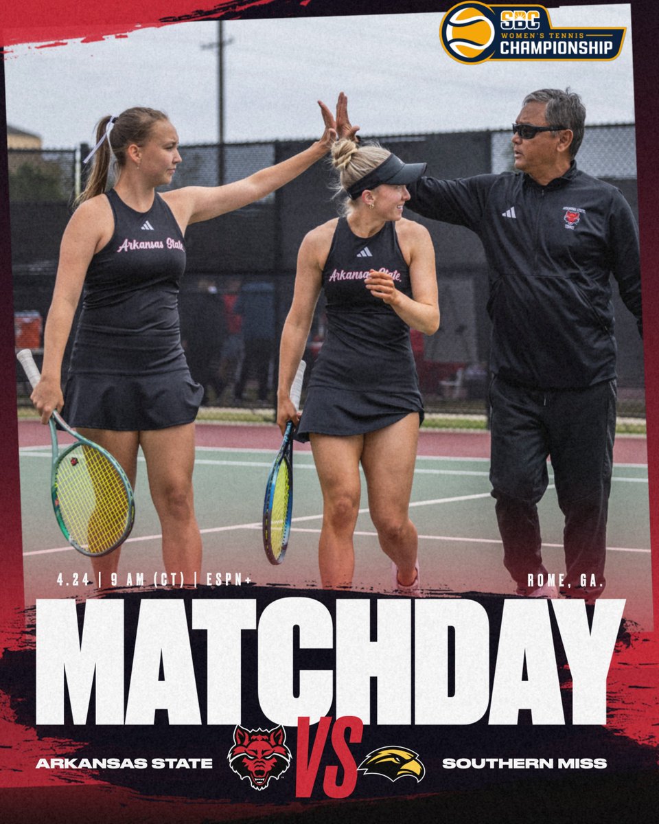 MATCHDAY First round of @SunBelt Tournament is this morning in Rome, Ga. First serve against Southern Miss at 9 a.m. (CT) #WolvesUp Watch live via ESPN+: es.pn/3xQoqWk