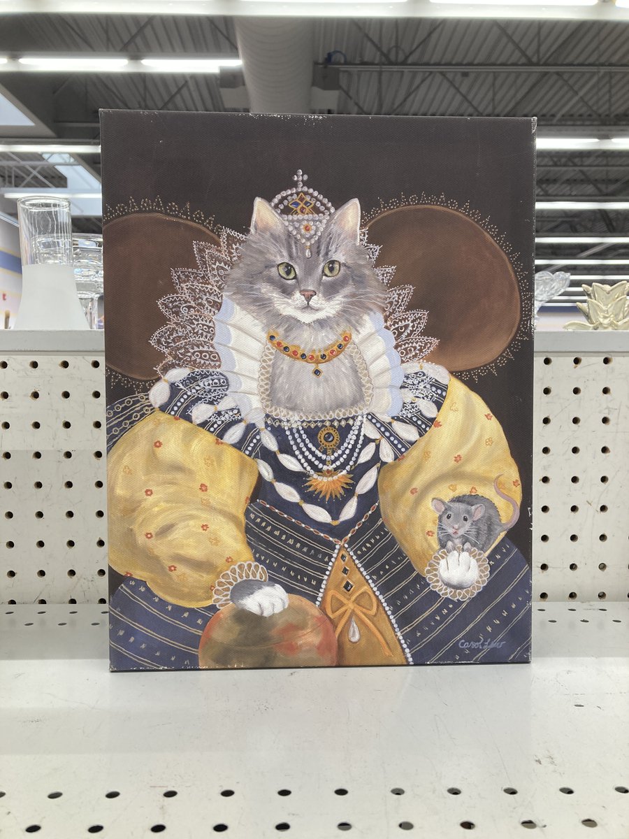 I'm sure you are all stunned I passed on this one. Yes, it would have quite a spot on the wall. Perhaps next to the suit of armor. But let's be reasonable. #goodwill #thriftstore #catqueen #caturday #catmother #royalcat