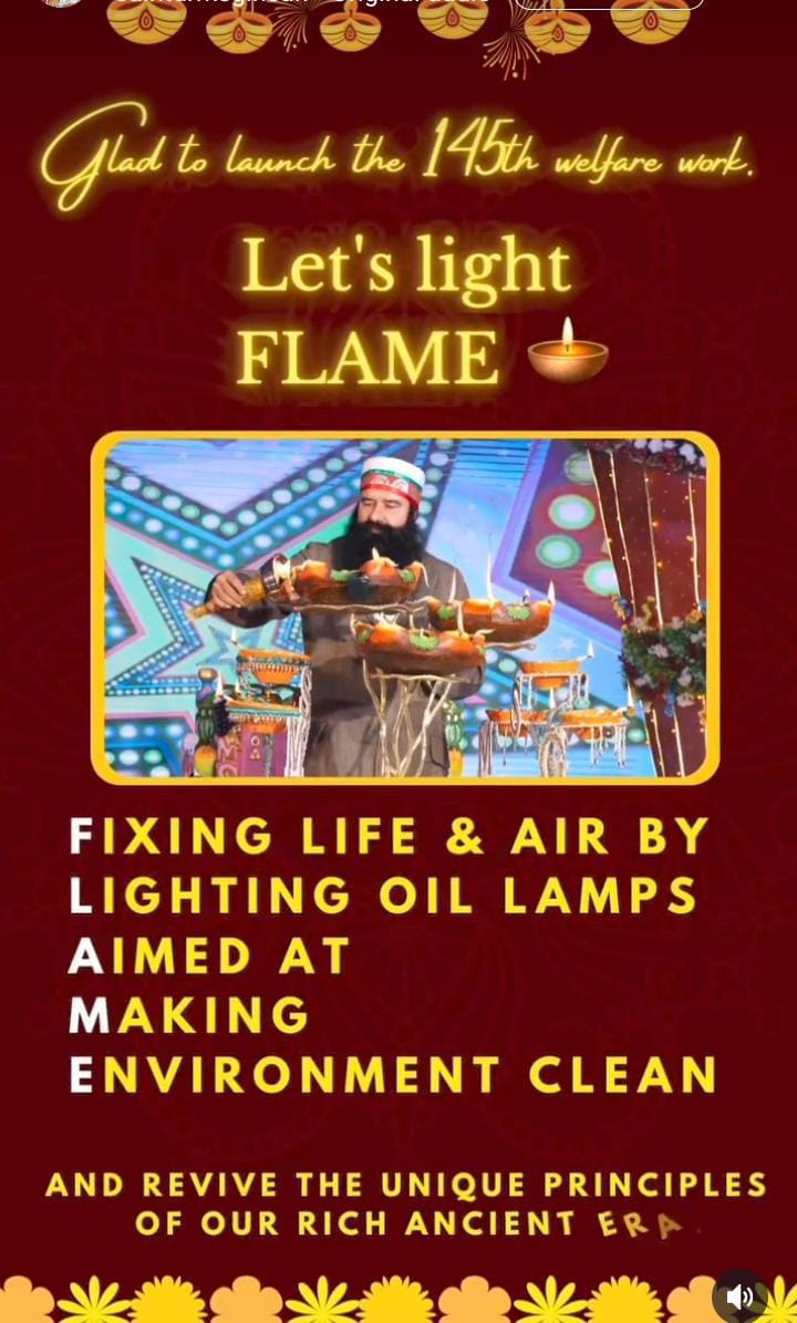 According to our Indian tradition lighting a lamp not only removes negativity & darkness but is also beneficial for the environment. Saint Dr MSG Insan, says that it purifies the air by eliminating bacteria & viruses, hence the 'FLAME' Campaign initiated by Guruji #LightUpDiya