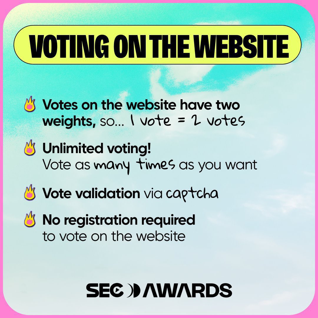 ONCE_GLOBAL's tweet photo. 🗳️ TWICE is nominated at the SEC AWARDS - Grupo Internacional category
X voting:
•Follow @secawards
•Period: 4/26-5/3
•Tweet format:
I vote for #Twice #GroupMusical #SECAwards @JYPETWICE
Web voting:
•https://t.co/FCIZLTJ410
•Unlimited voting.
•No registration necessary.
#TWICE #SECAwards2024 @JYPETWICE