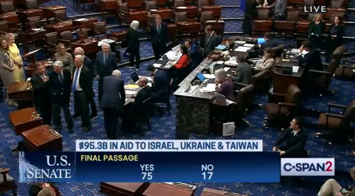 BREAKING: Senate passes foreign aid bill to Israel, Ukraine and Taiwan. Bill includes: - $60.8 billion for Ukraine - $26.4 billion for Israel - $8 billion for Taiwan