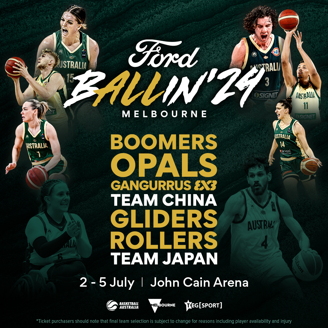 🏀 See the Boomers and Opals go head-to-head with China at Ballin’ 24 Melbourne! Join us for an epic week of basketball at @JohnCainArena, July 2nd – 5th. 🎫 On Sale Now bit.ly/MELBBASK24