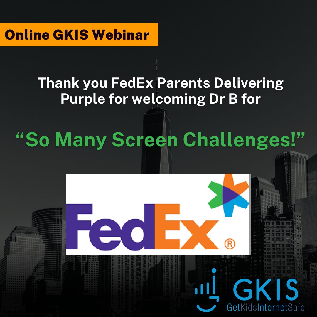 THANK YOU FedEx! I had an awesome time presenting in a webinar with over 350 FedEx parents from all over the United States and Canada talking about how to achieve better screen safety and screen sanity with their families. 
#ERP #Employeeresourcegroup #fedex #screensafety