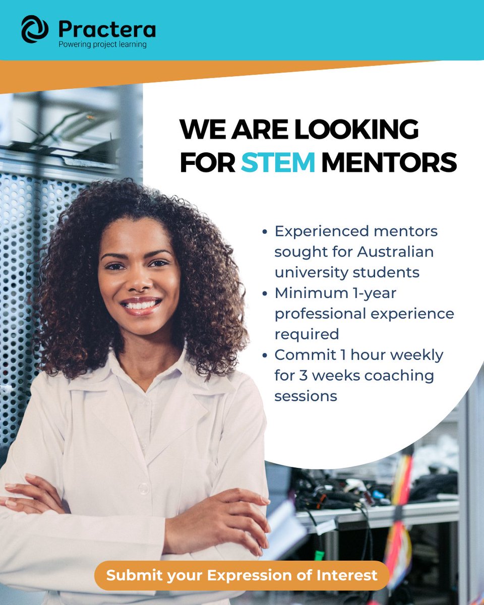 practera's tweet image. Attention STEM Experts! 

Are you ready to empower the future leaders of tomorrow? We're looking for mentors with a solid STEM background!

Register your interest now: lnkd.in/gDbQ8tBe

#STEMmentor #Mentorship #STEMlearning #Science #FutureLeaders