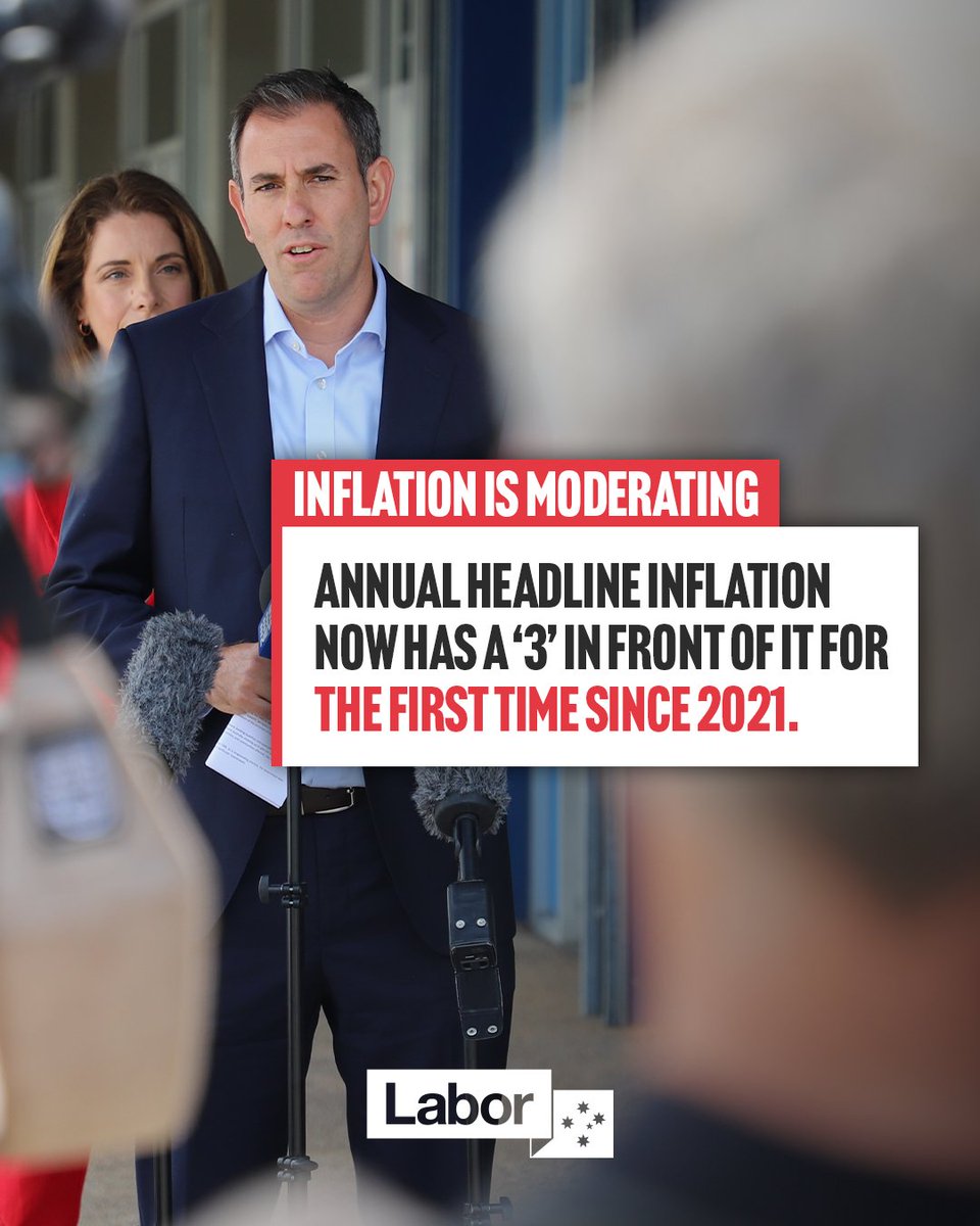 New numbers just out show inflation has now almost halved since @AustralianLabor came to office. It’s still too high, people are still under the pump, but we’re making progress. The Budget next month will focus on easing cost of living pressures, not adding to them. #auspol